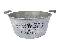 Schale Flowers&Garden, Metall GRAU-WEISS  11830 Ø36cm H15cm mit Henkel