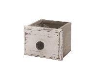 Schubladenbox mit Innenfolie grau-weiss-Vintage 37593 Holz Knauf/Knopf 12/10x10x9cm Folie